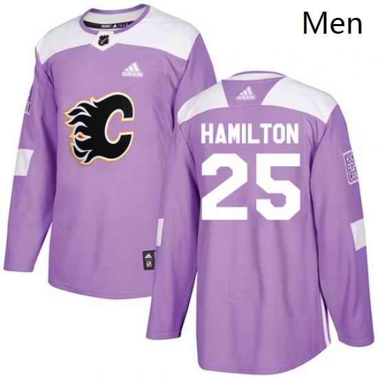 Mens Adidas Calgary Flames 25 Freddie Hamilton Authentic Purple Fights Cancer Practice NHL Jersey